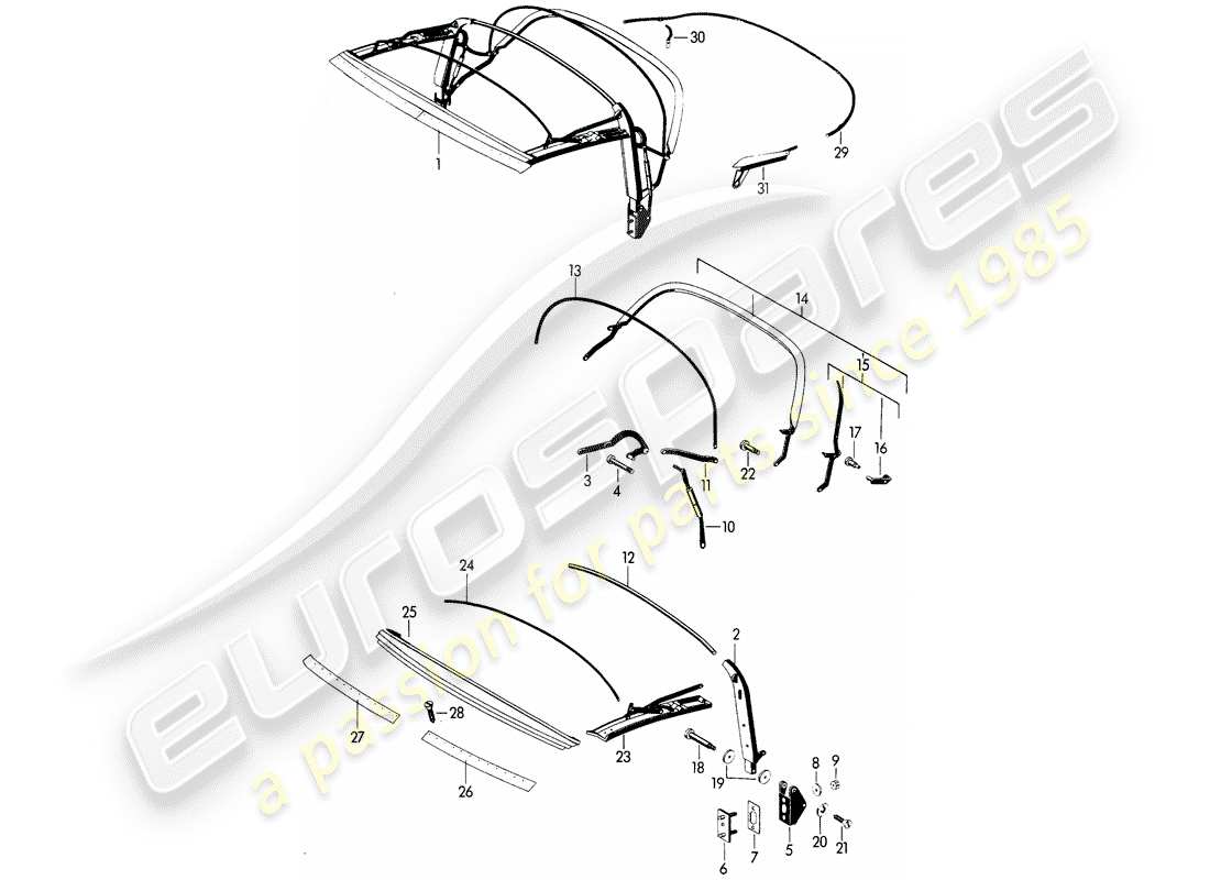 porsche 1961 (356b/356c) top frame part diagram