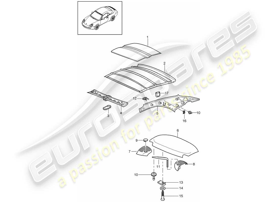 porsche 2011 (997-2) hardtop part diagram