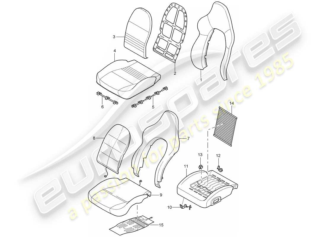 porsche boxster 986 (2003) backrest covers - seat covers - foam part - sports seat part diagram