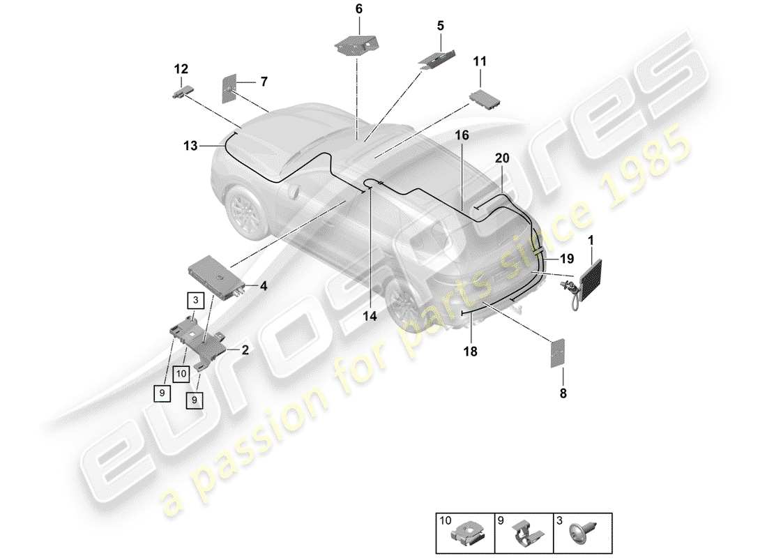 porsche 2018 (cayenne e3 9ya/9yb) antenna part diagram