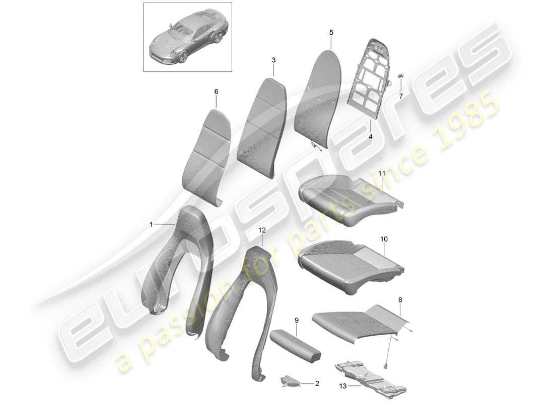 porsche 2019 (991-2 turbo) foam part part diagram