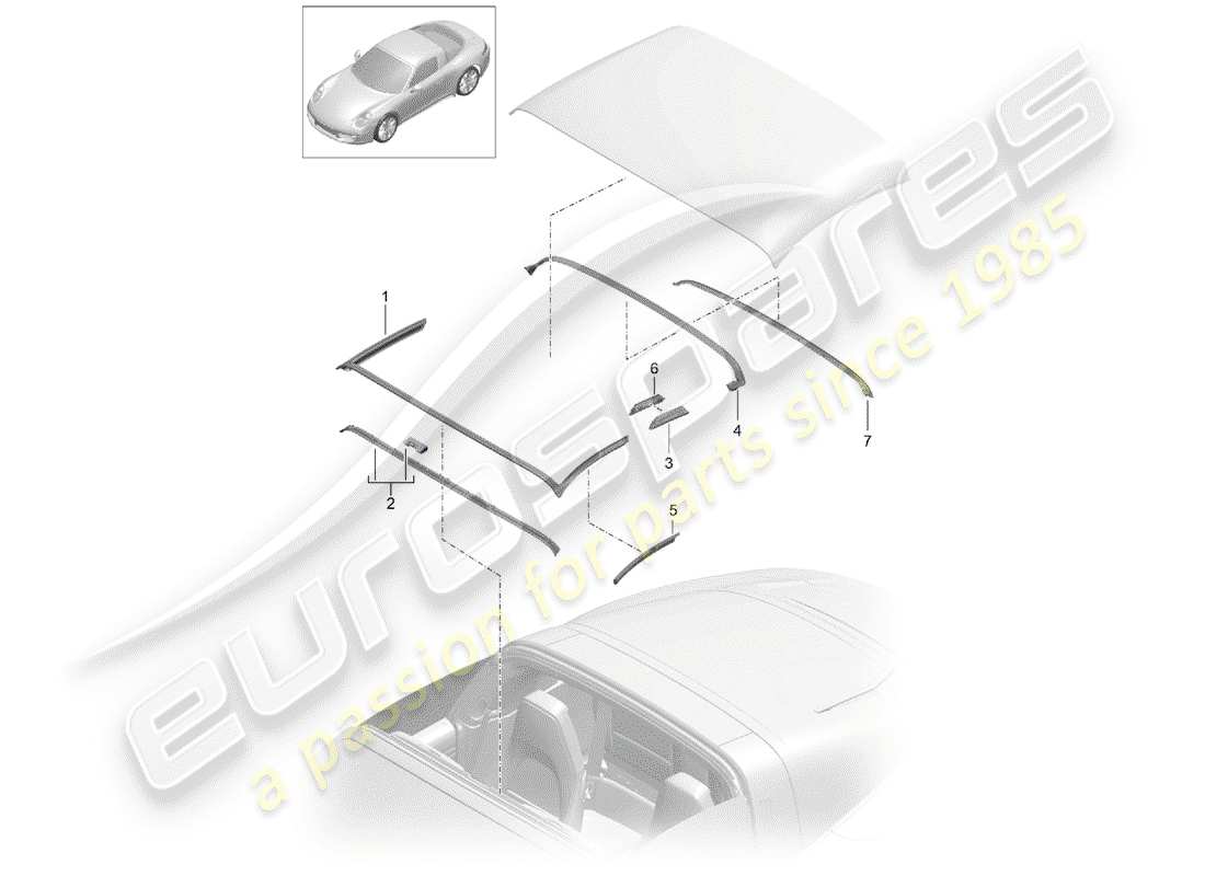 porsche 991 gen. 2 (2019) convertible top part diagram