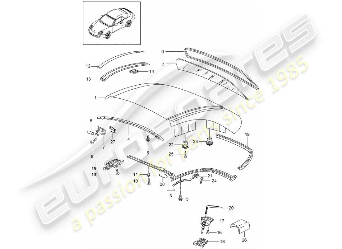 porsche 2009 (997-2) hardtop part diagram