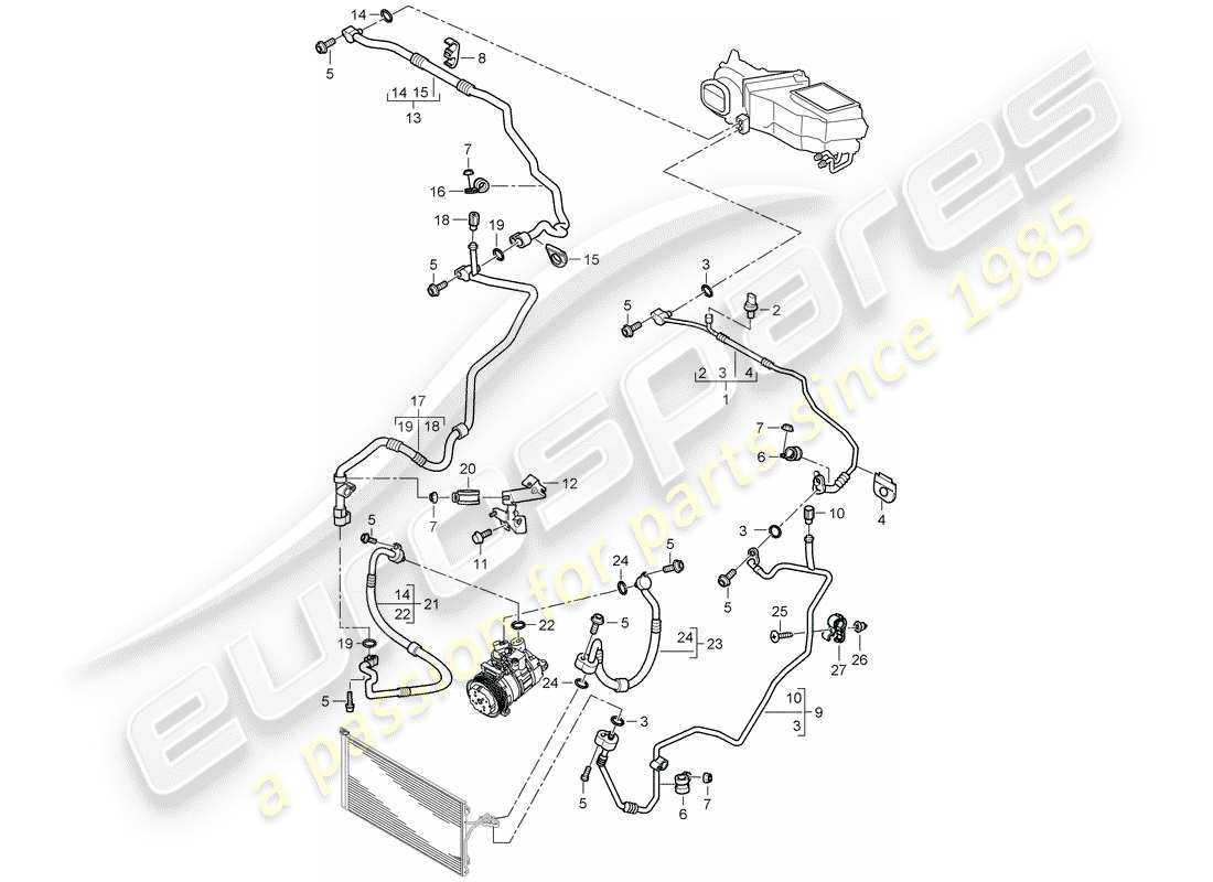 porsche 2005 (cayenne e1 9pa) refrigerant circuit part diagram