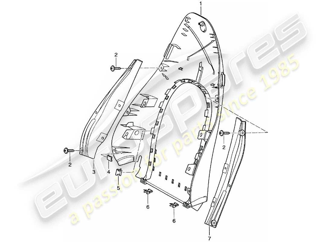 porsche 2004 (996) backrest shell - standard seat - comfort seat part diagram