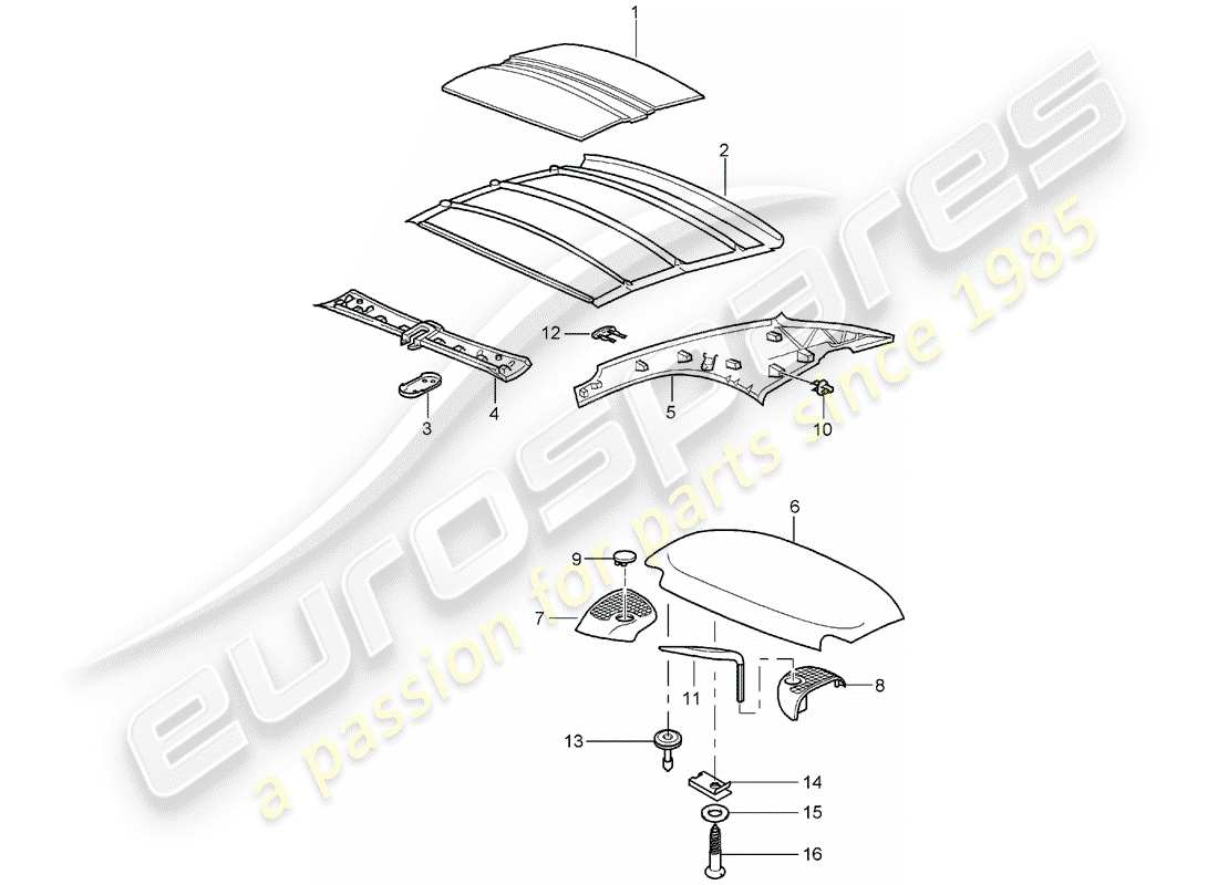 porsche 2005 (996) hardtop - sound absorber part diagram