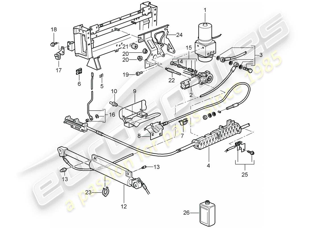 porsche 996 (2000) roof/convertible top - hydraulic pump with electric - motor part diagram