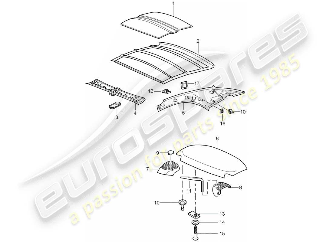 porsche 2007 (997-1) hardtop part diagram