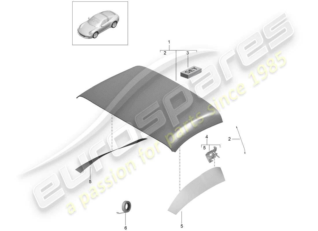 porsche 991 gen. 2 (2019) convertible top covering part diagram