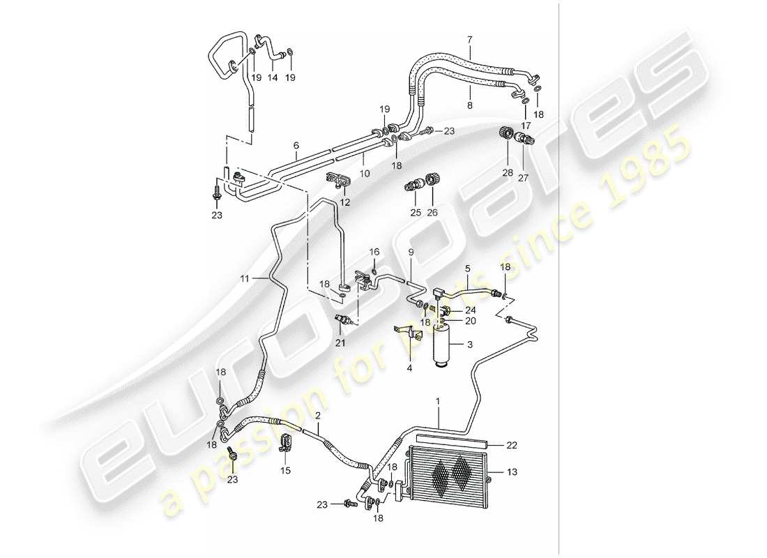porsche boxster 986 (2003) refrigerant circuit parts diagram