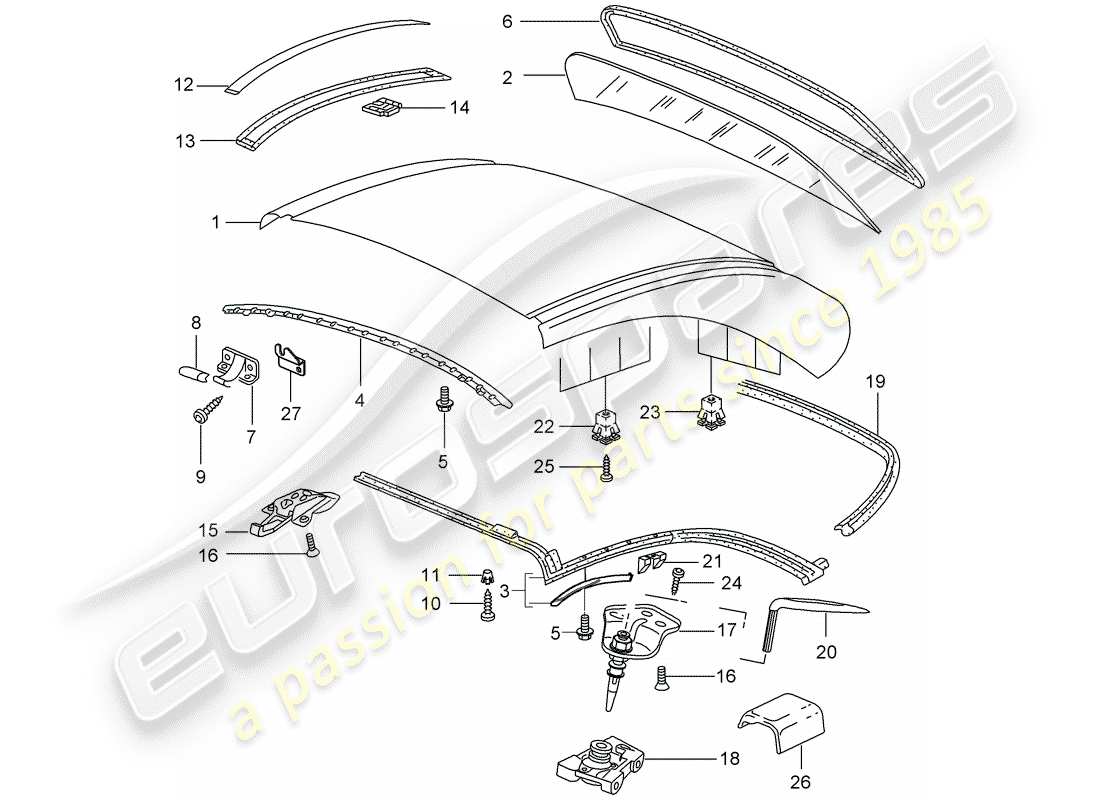 porsche 2007 (997-1) hardtop part diagram