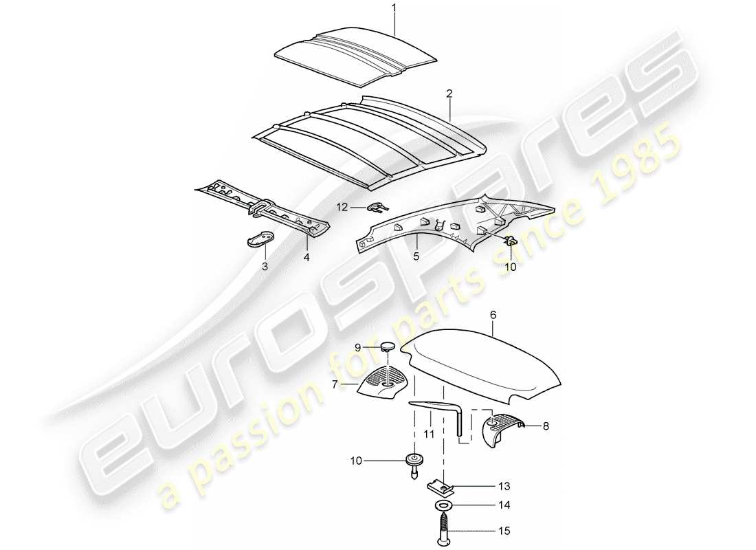 porsche 2008 (997-1 turbo / gt2) hardtop part diagram