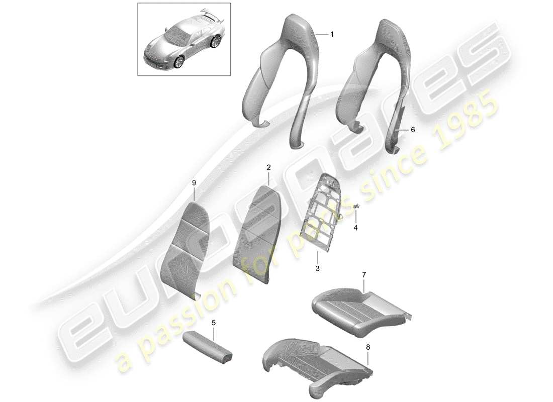 porsche 991r/gt3/rs (2014) foam part parts diagram