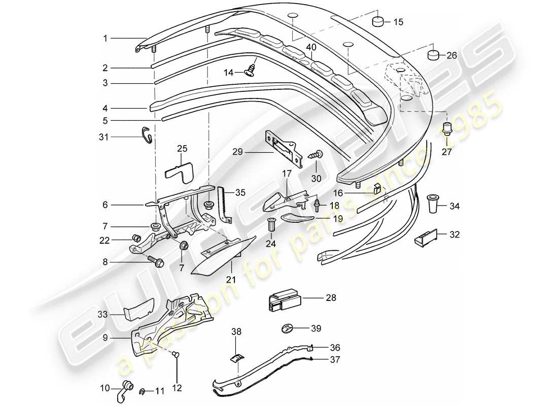 porsche 2008 (997-1 turbo / gt2) top stowage box part diagram
