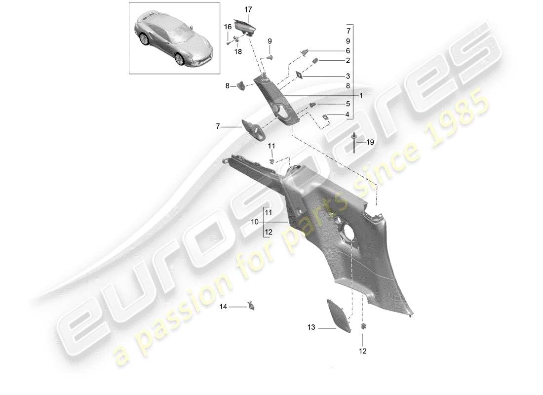 porsche 2020 (991-2 turbo) quarter trim panel part diagram