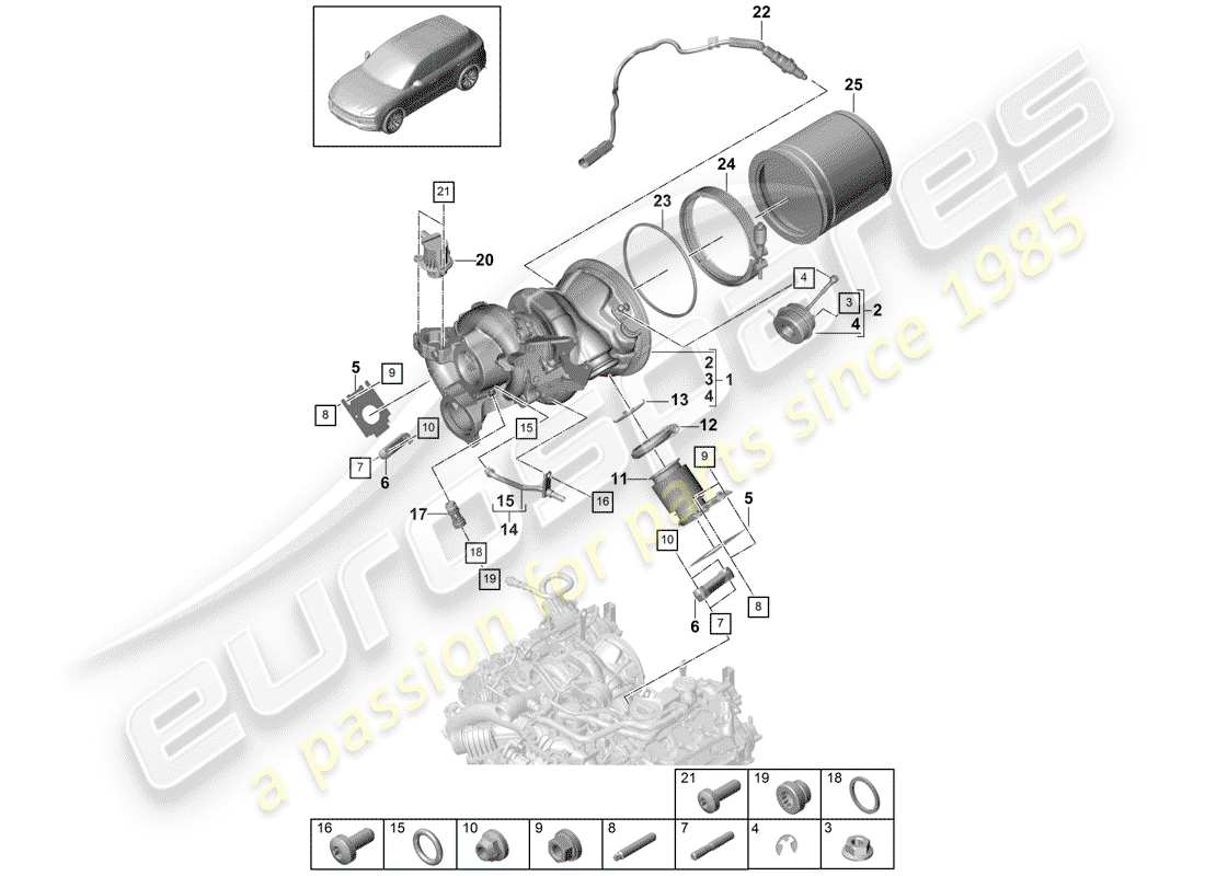 porsche 2018 (cayenne e3 9ya/9yb) exhaust gas turbocharger part diagram