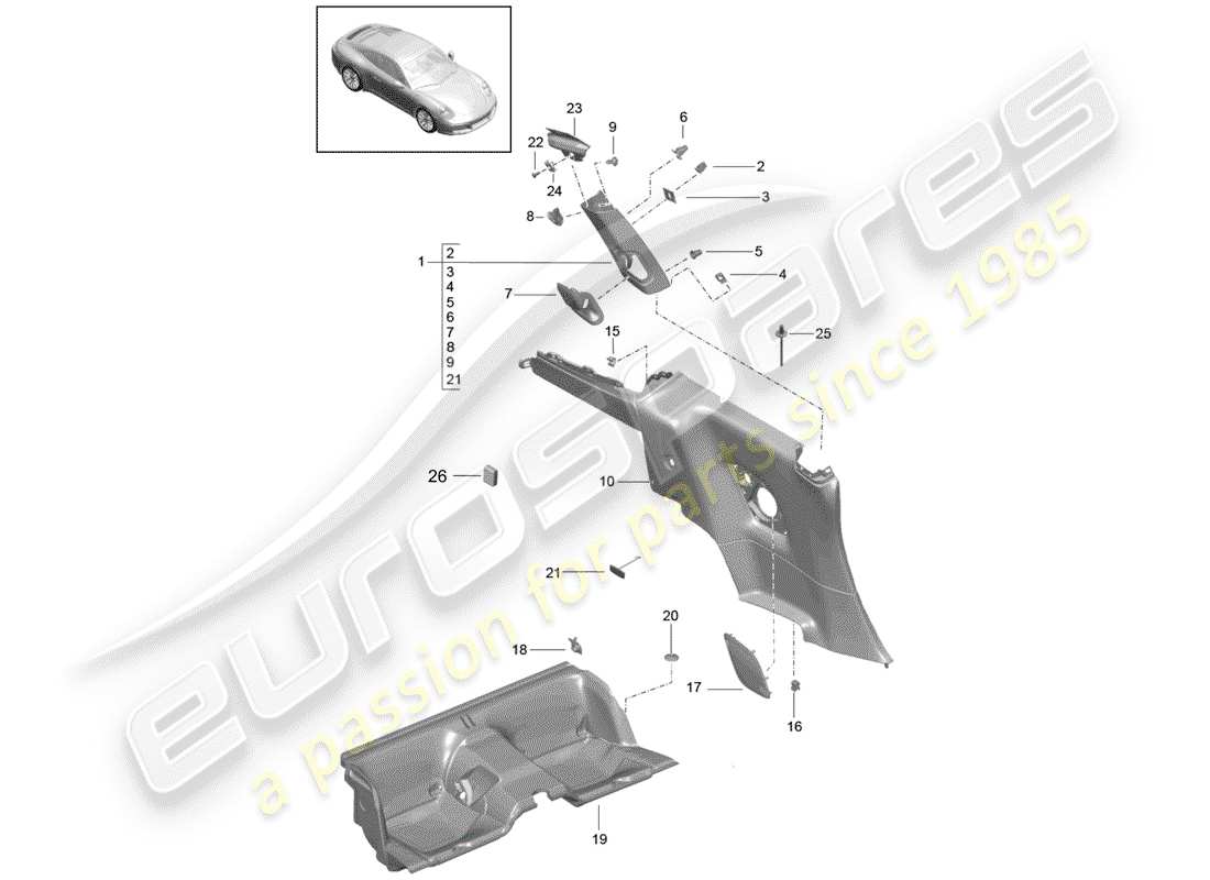 porsche 2019 (991-2) quarter trim panel part diagram