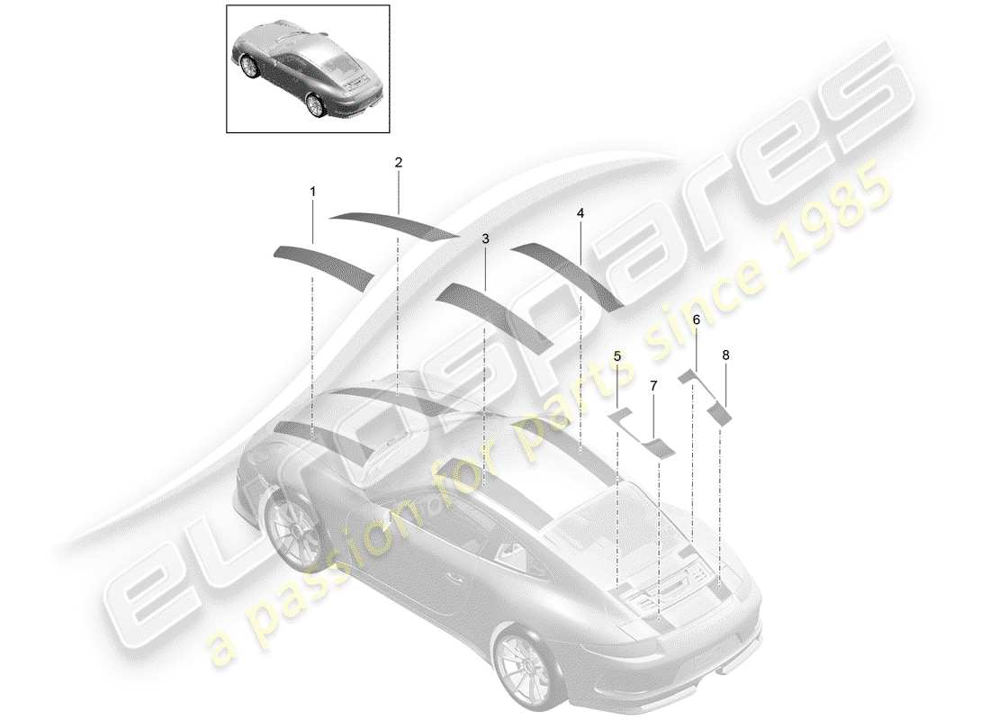 porsche 2020 (991-2 r/gt3/rs) trim foil part diagram