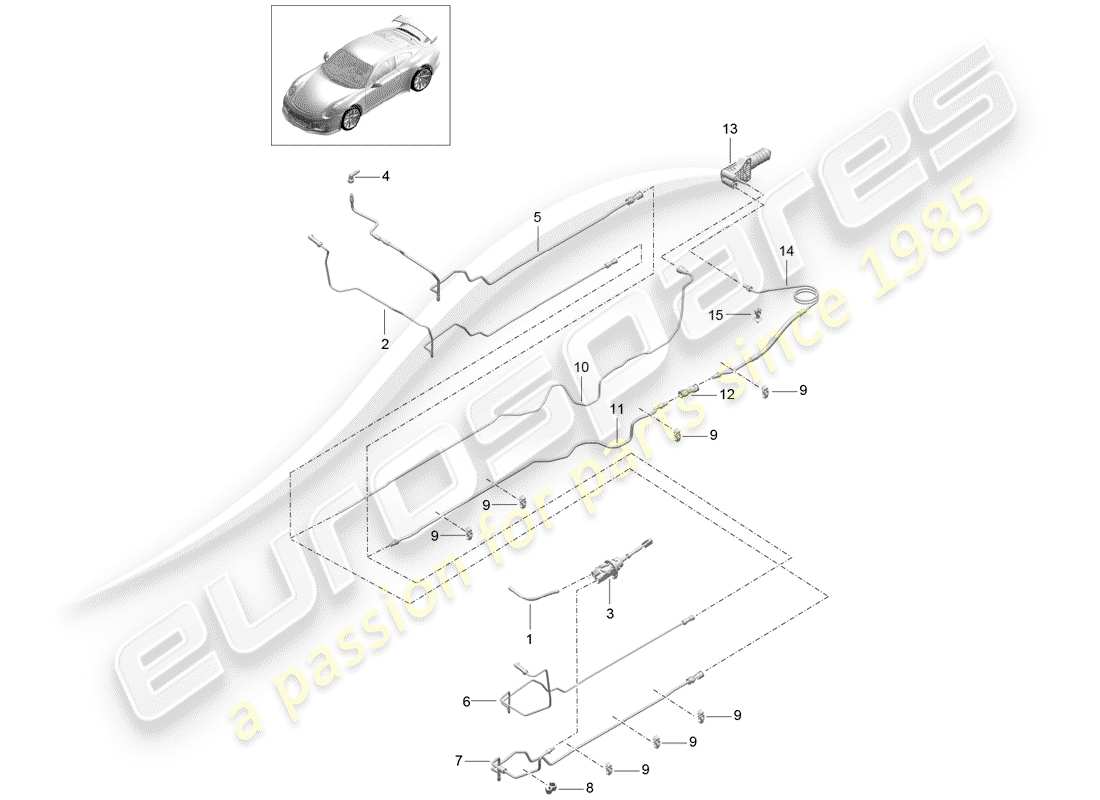 porsche 991r/gt3/rs (2014) hydraulic clutch part diagram