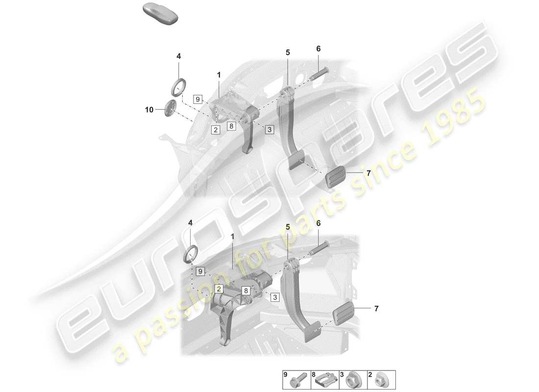 porsche 2019 (992-1) brake and clutch pedals part diagram