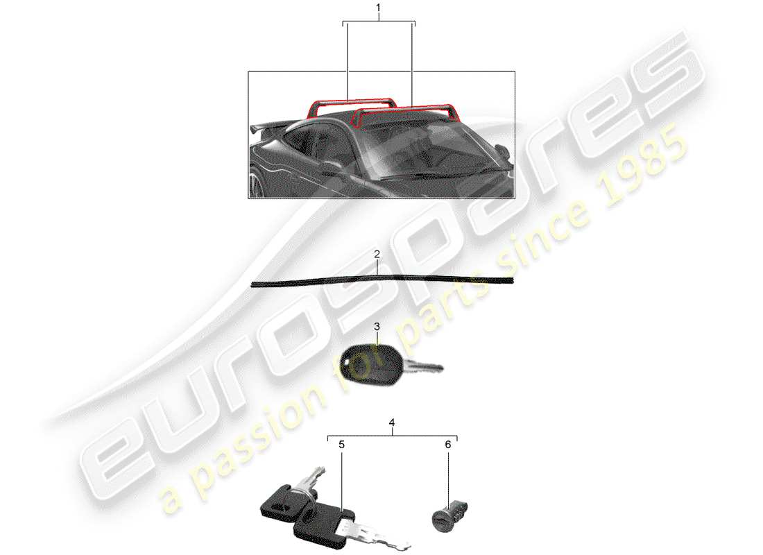 porsche 2014 (tequipment 98x/99x) roof luggage rack part diagram