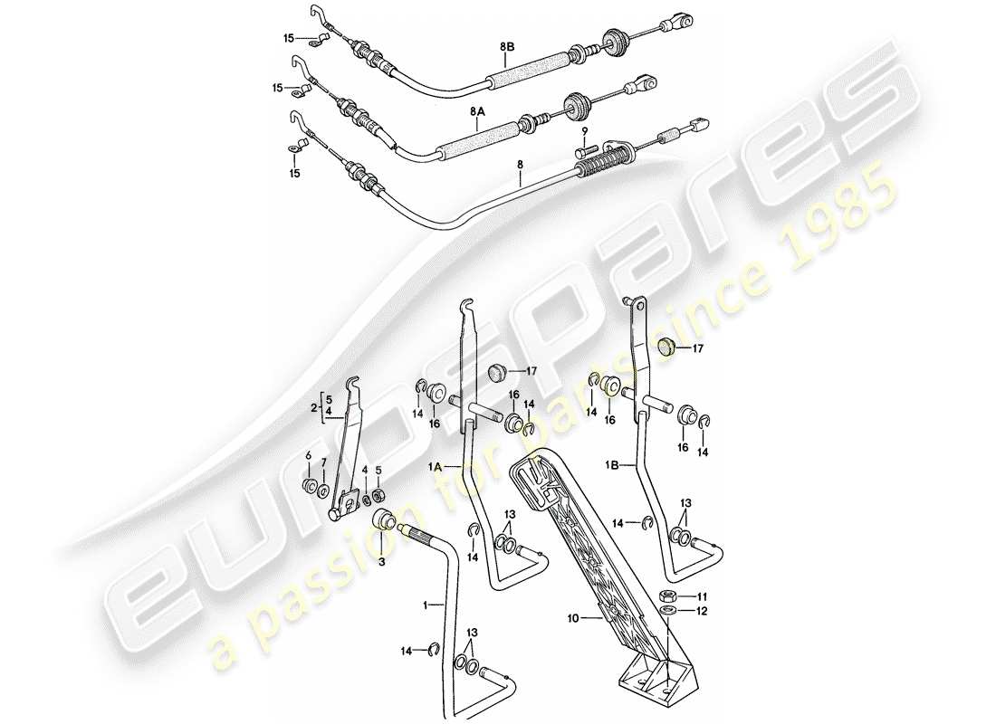 porsche 1977 (924) accelerator pedal - accelerator cable part diagram