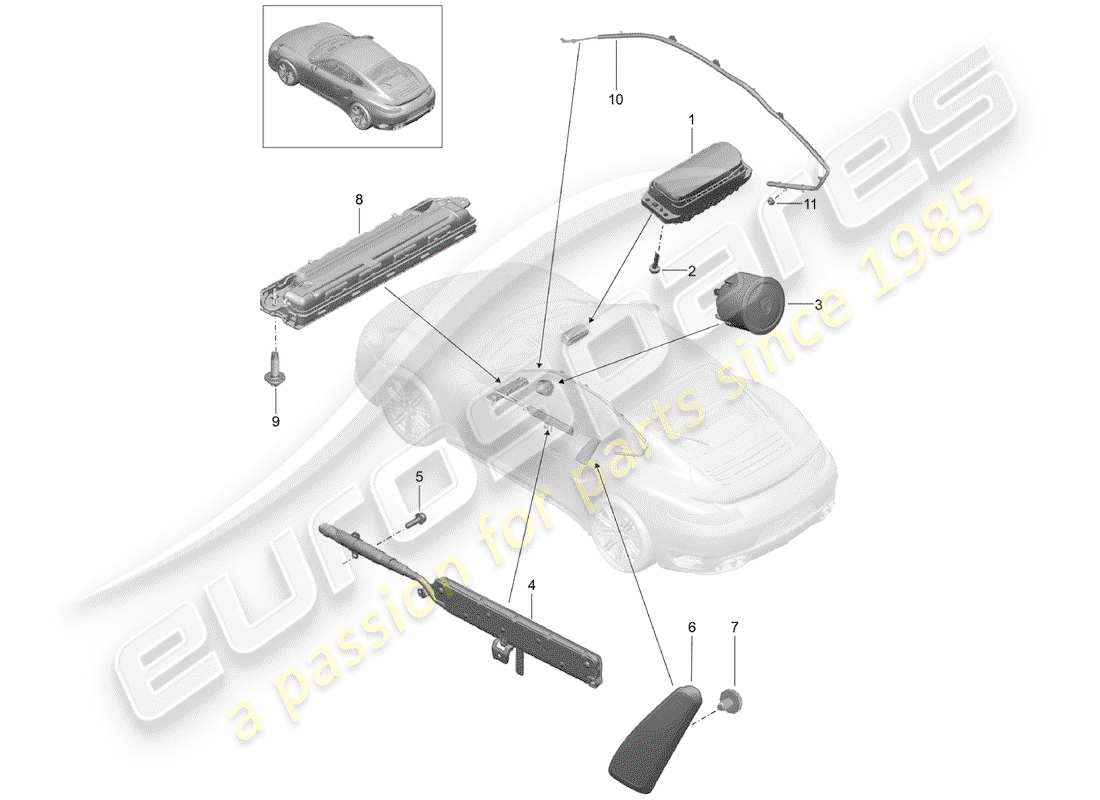 porsche 991 turbo (2020) airbag parts diagram