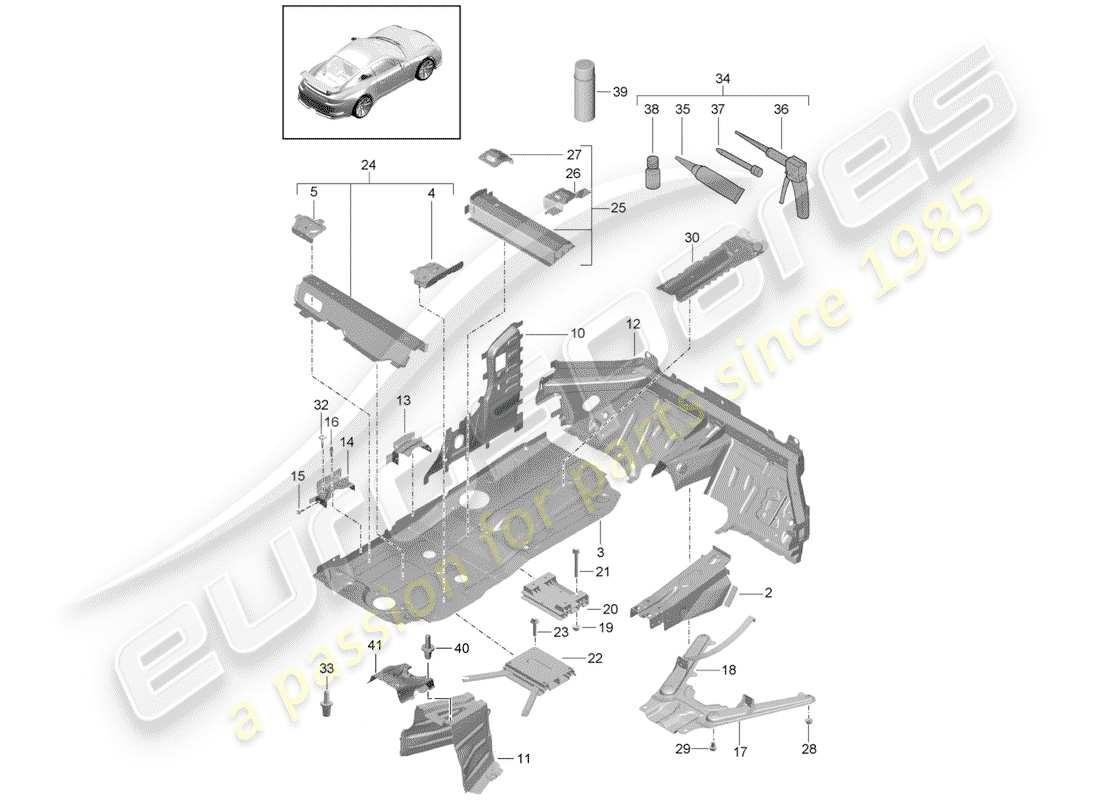 porsche 991r/gt3/rs (2018) floor pan part diagram