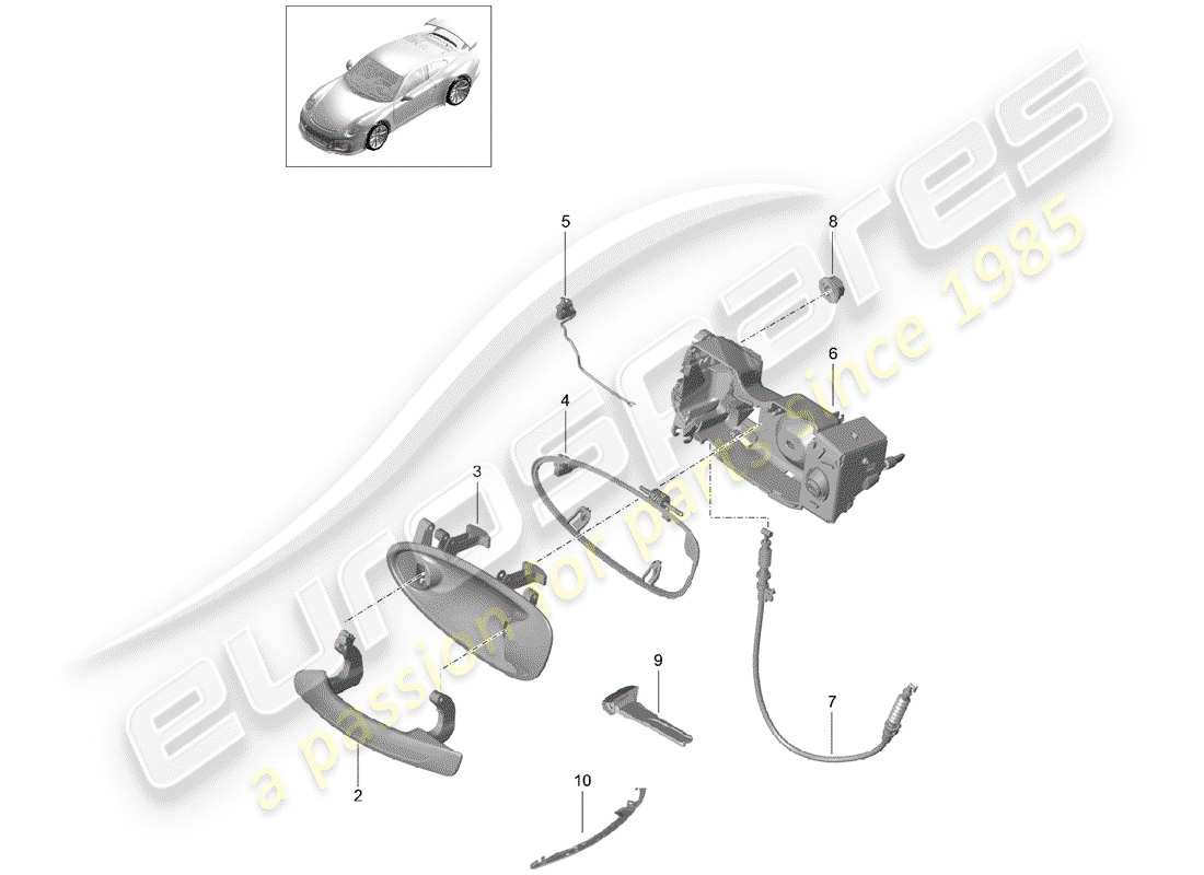 porsche 2014 (991-1 r/gt3/rs) door handle, outer part diagram