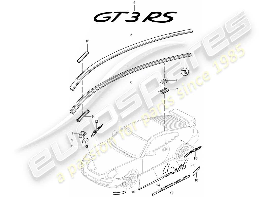 porsche 2011 (997-2 gt3) nameplates part diagram