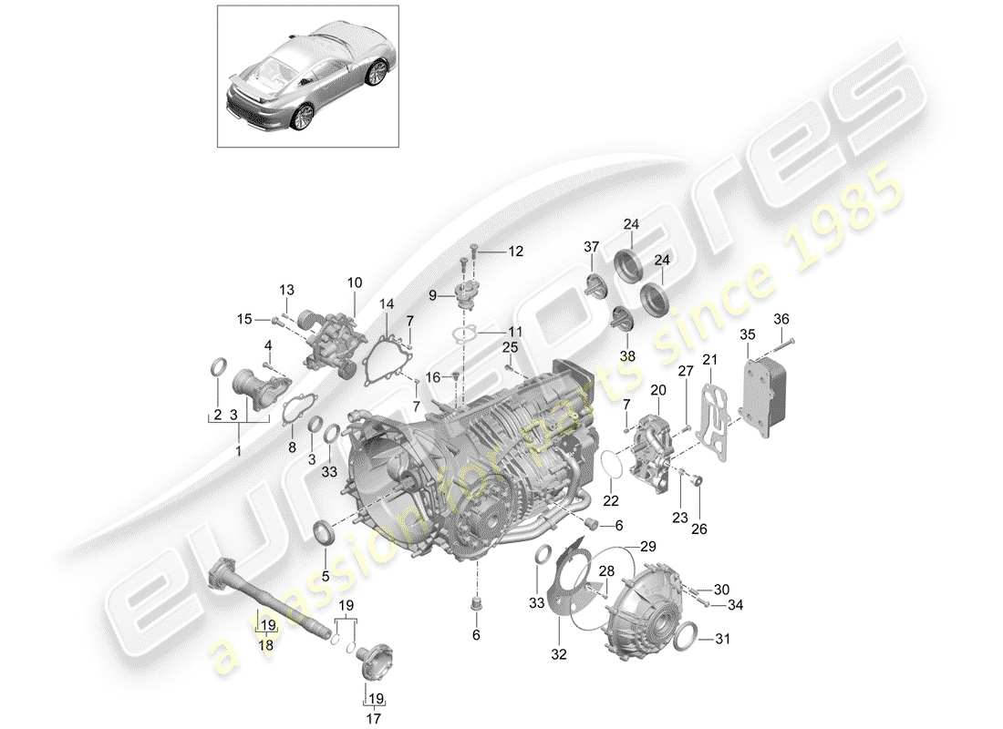 porsche 991r/gt3/rs (2016) manual gearbox parts diagram