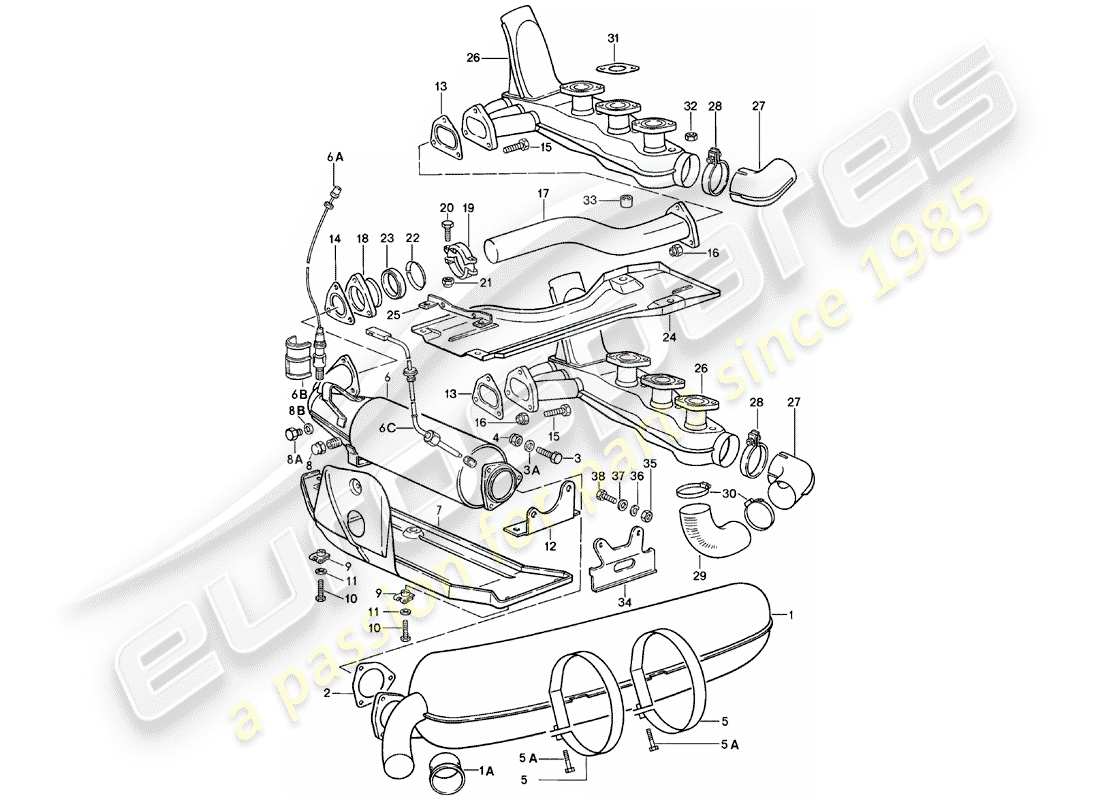 porsche 1979 (911) exhaust system parts diagram