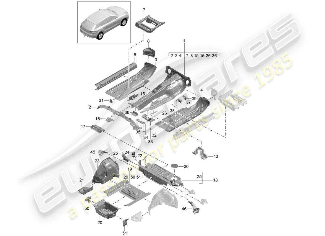 porsche 2014 (macan) floor plates part diagram