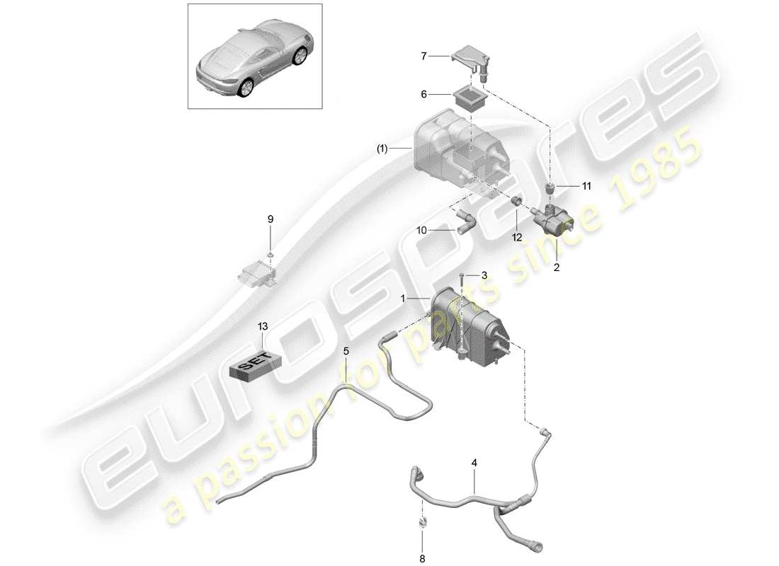 porsche 2019 (718 cayman) evaporative emission canister part diagram