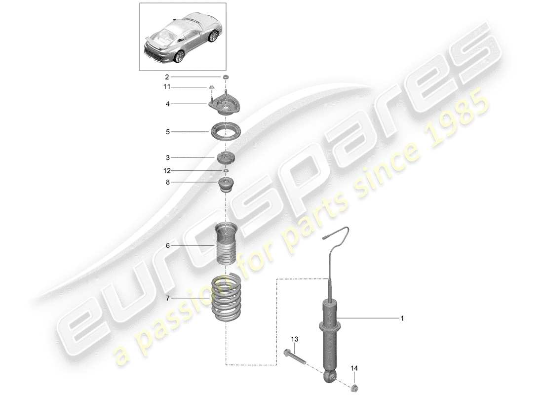 porsche 991r/gt3/rs (2018) shock absorber part diagram