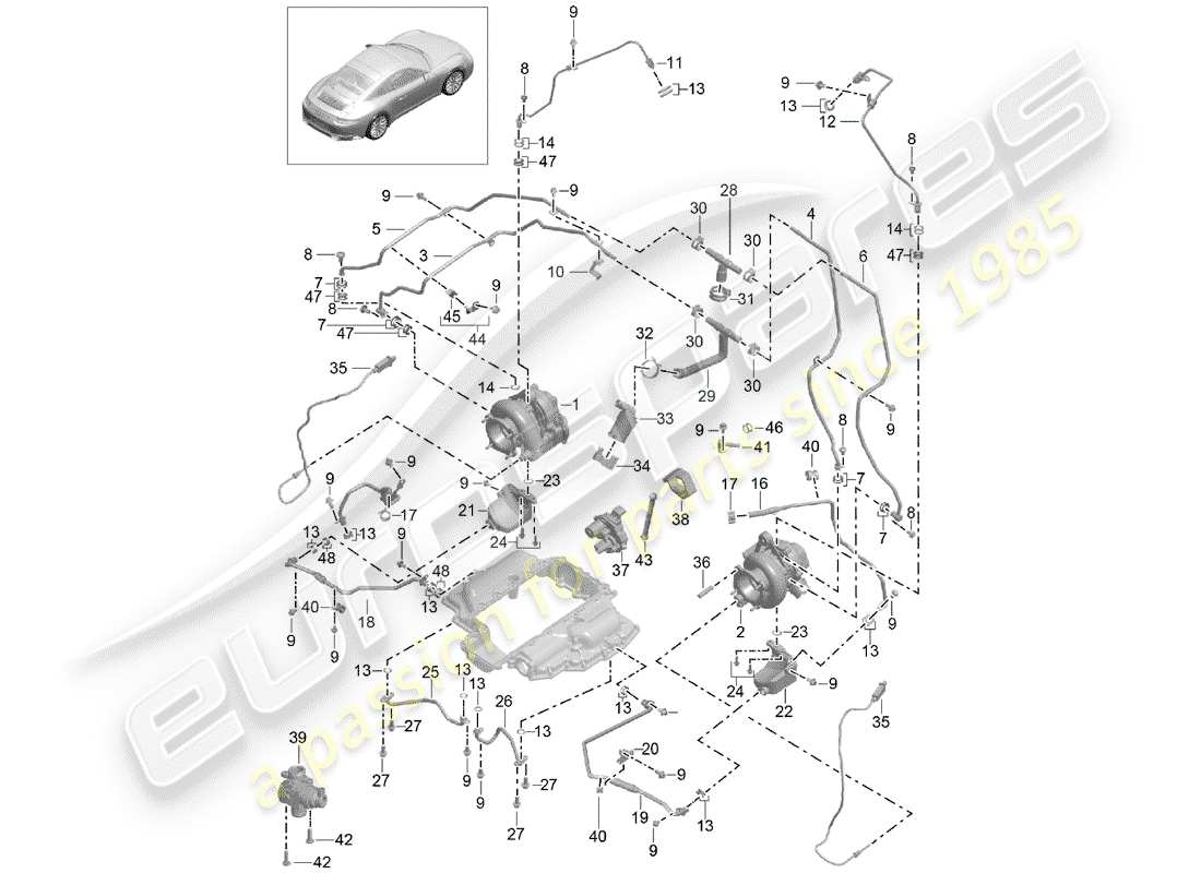 porsche 2015 (991-1 turbo) exhaust gas turbocharger part diagram