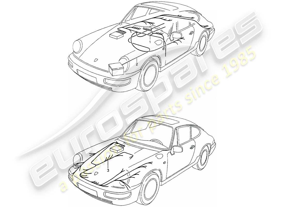 porsche 1991 (964) wiring harnesses - passenger compartment - starter battery - front luggage compartment part diagram