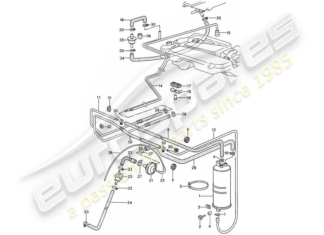 porsche 1995 (968) tank ventilation parts diagram