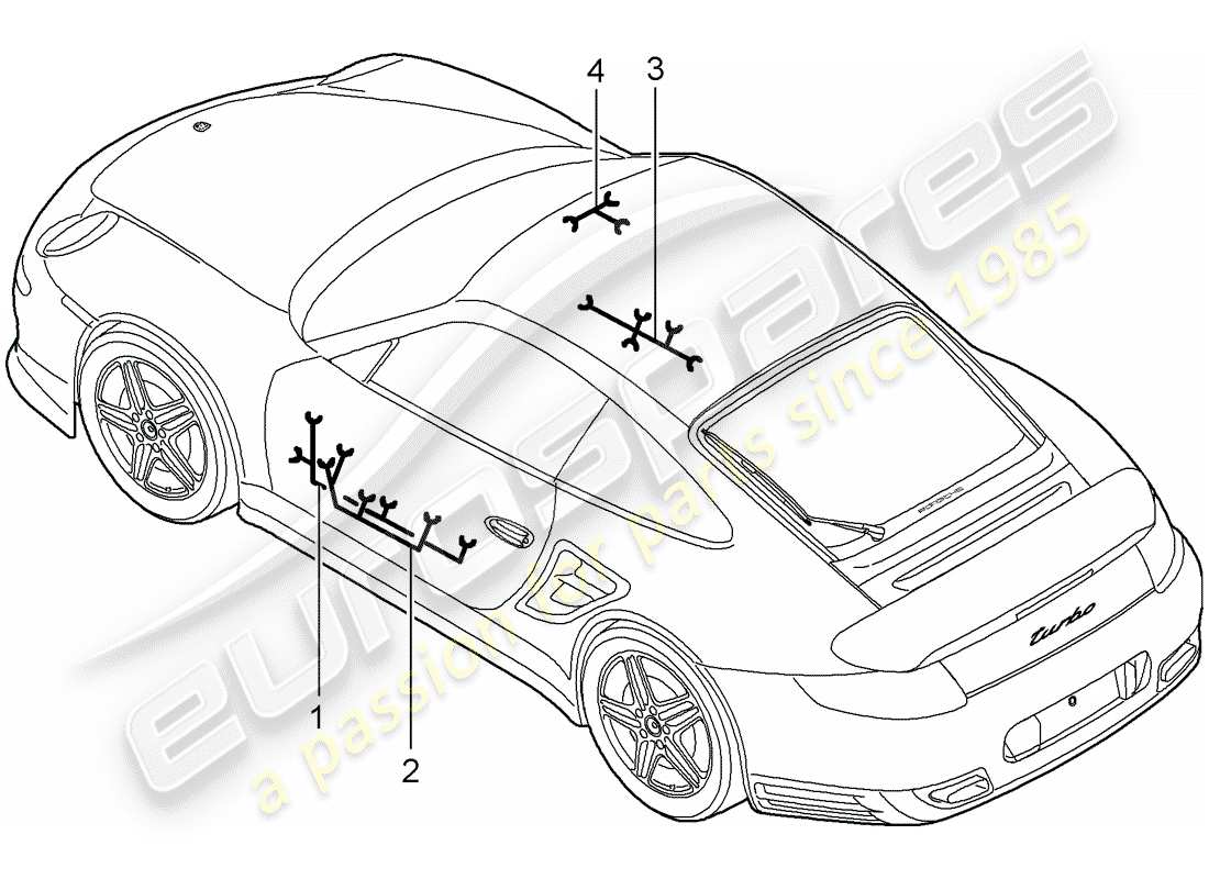 porsche 911 t/gt2rs (2012) wiring harnesses parts diagram