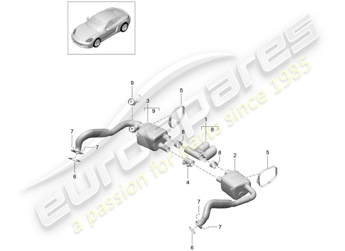 porsche 718 cayman (2017) exhaust system parts diagram