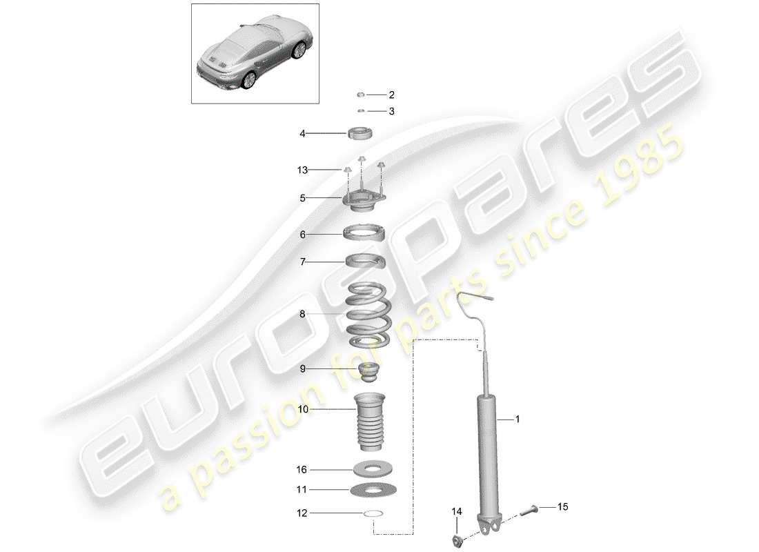 porsche 991 turbo (2014) shock absorber parts diagram