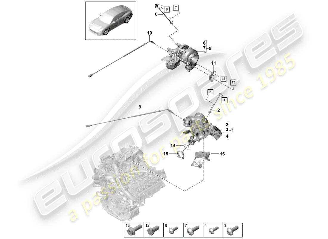 porsche panamera 971 (2017) exhaust gas turbocharger parts diagram