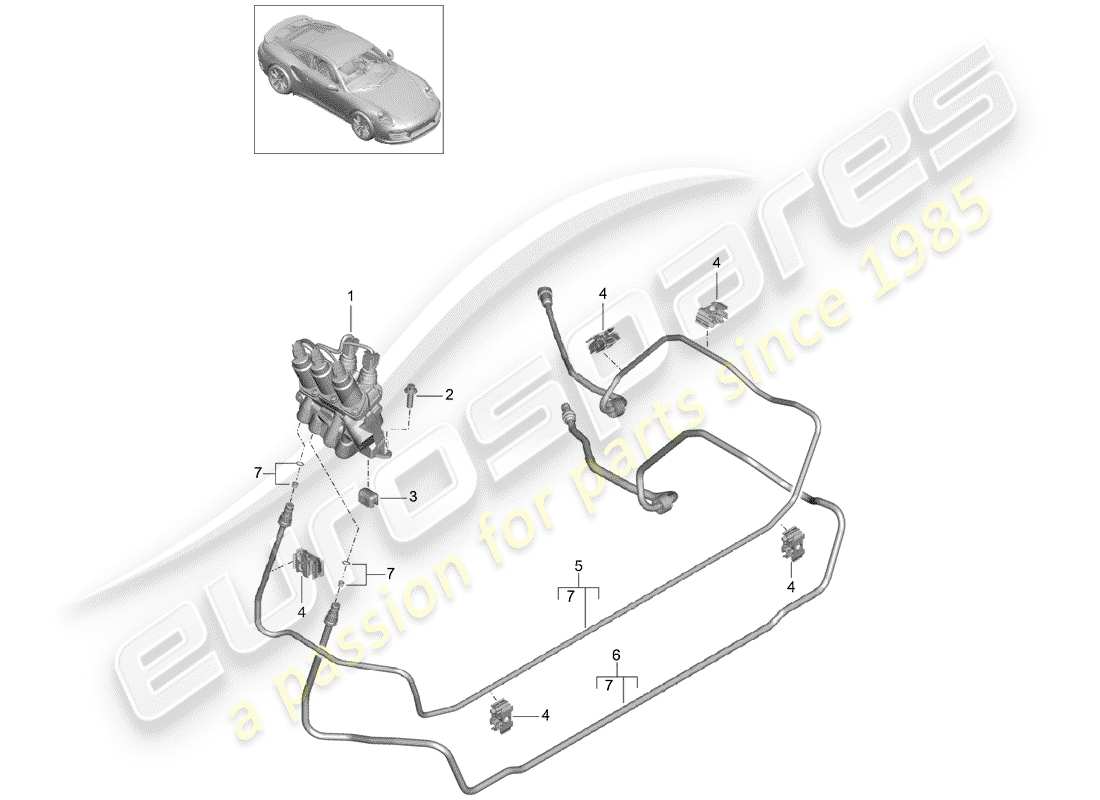 porsche 991 turbo (2017) hydraulic line part diagram