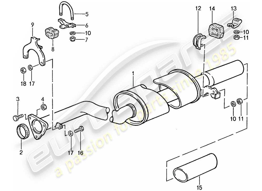 porsche 944 (1991) exhaust system - exhaust silencer, rear parts diagram