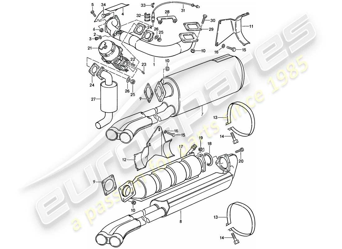 porsche 1985 (911) exhaust system part diagram