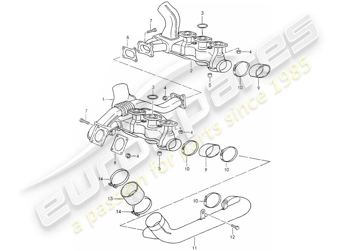 porsche 1990 (964) exhaust system - heater core part diagram