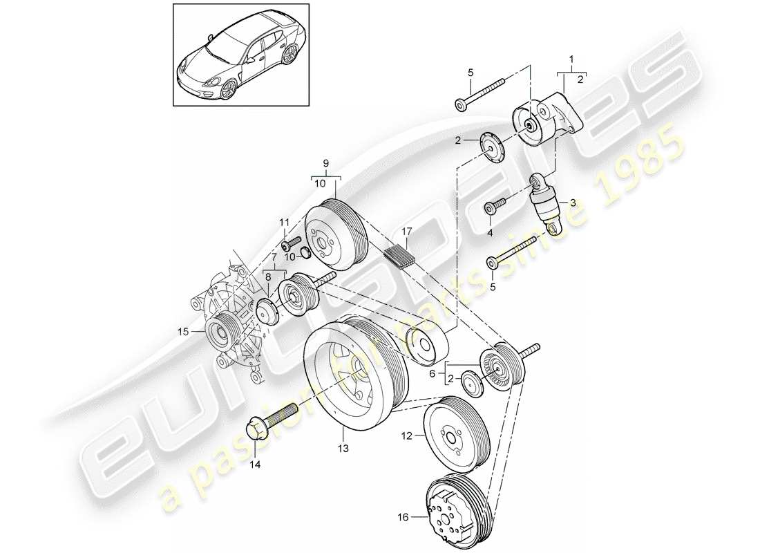 porsche 2013 (panamera 970) belt tensioning damper part diagram