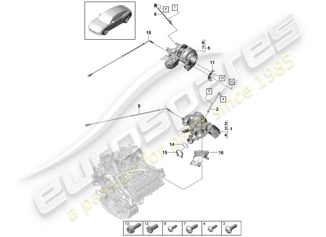 porsche 2018 (panamera 971-1) exhaust gas turbocharger part diagram