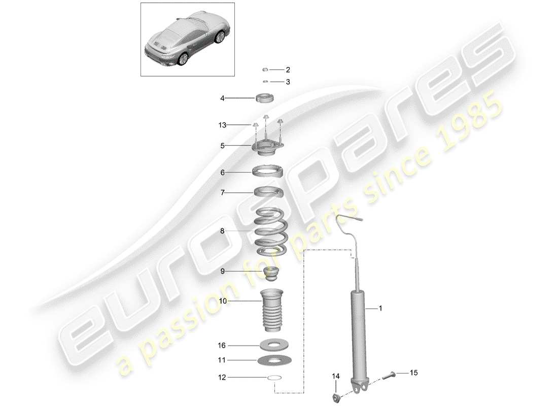 porsche 991 turbo (2016) shock absorber part diagram