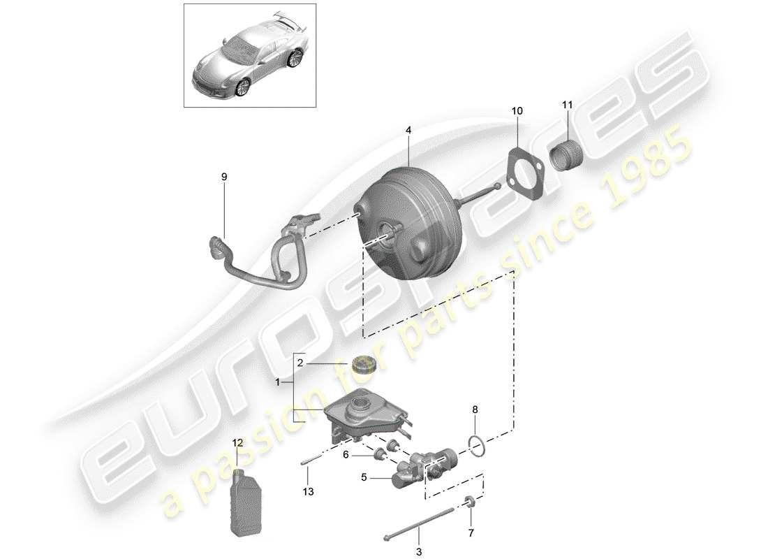 porsche 2015 (991-1 r/gt3/rs) brake master cylinder part diagram